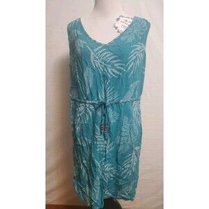Palmwave Hawaii Rayon Blue Floral Tunic Tank Summer Beach Sun Dress Women XLarge